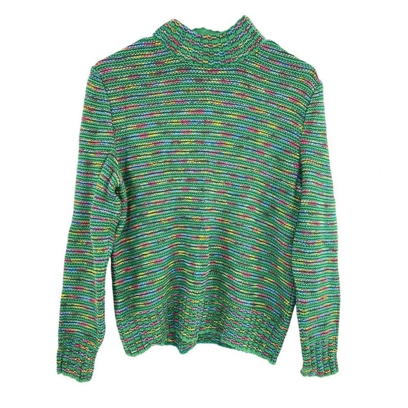 St. John Sport Size Medium Mock Neck Sweater Rainbow Stripe Women's Wool Blend - Picture 2 of 16